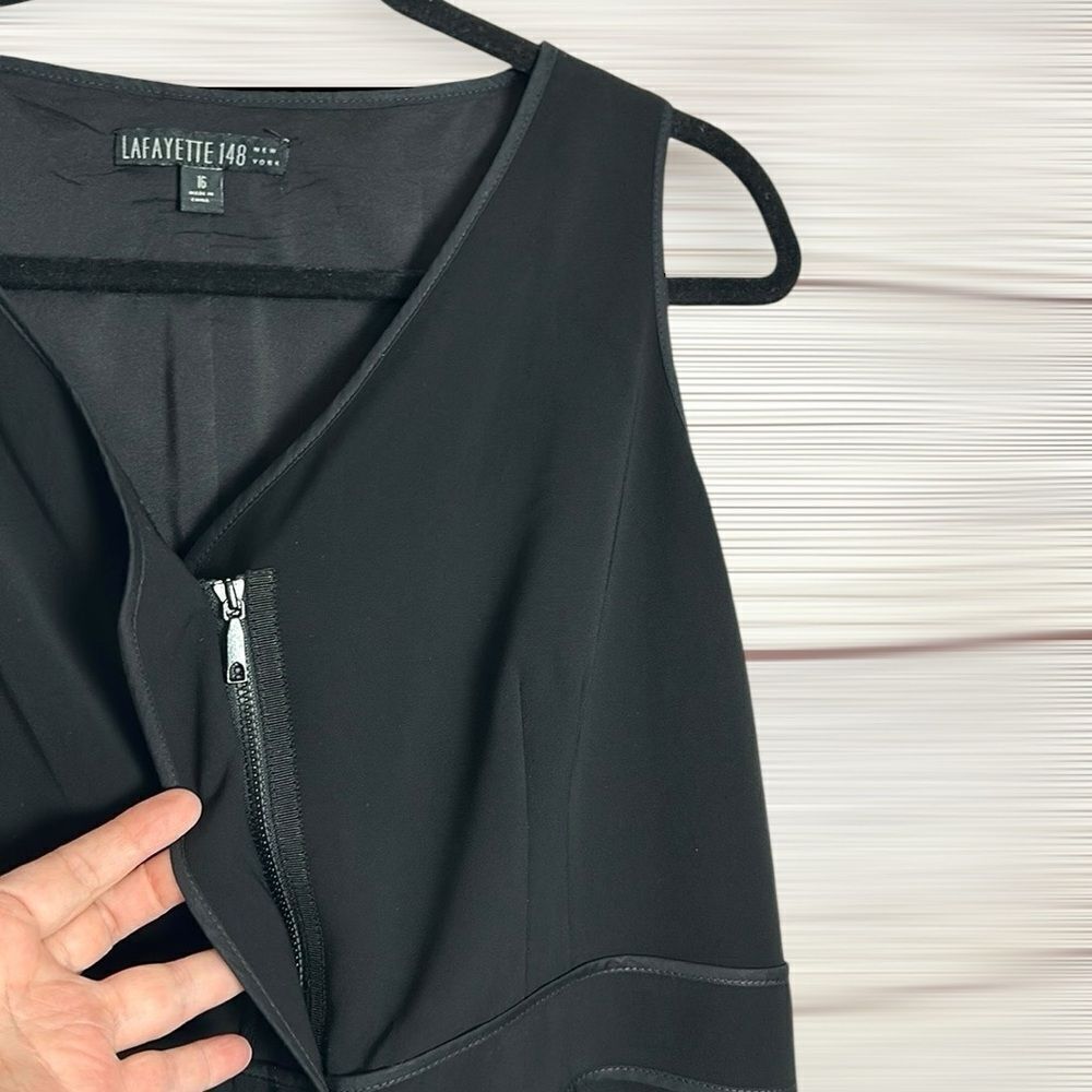 LAFAYETTE 148 Black Sheath Dress Sleeveless Front Zip Closure Size 16 - Picture 6 of 13